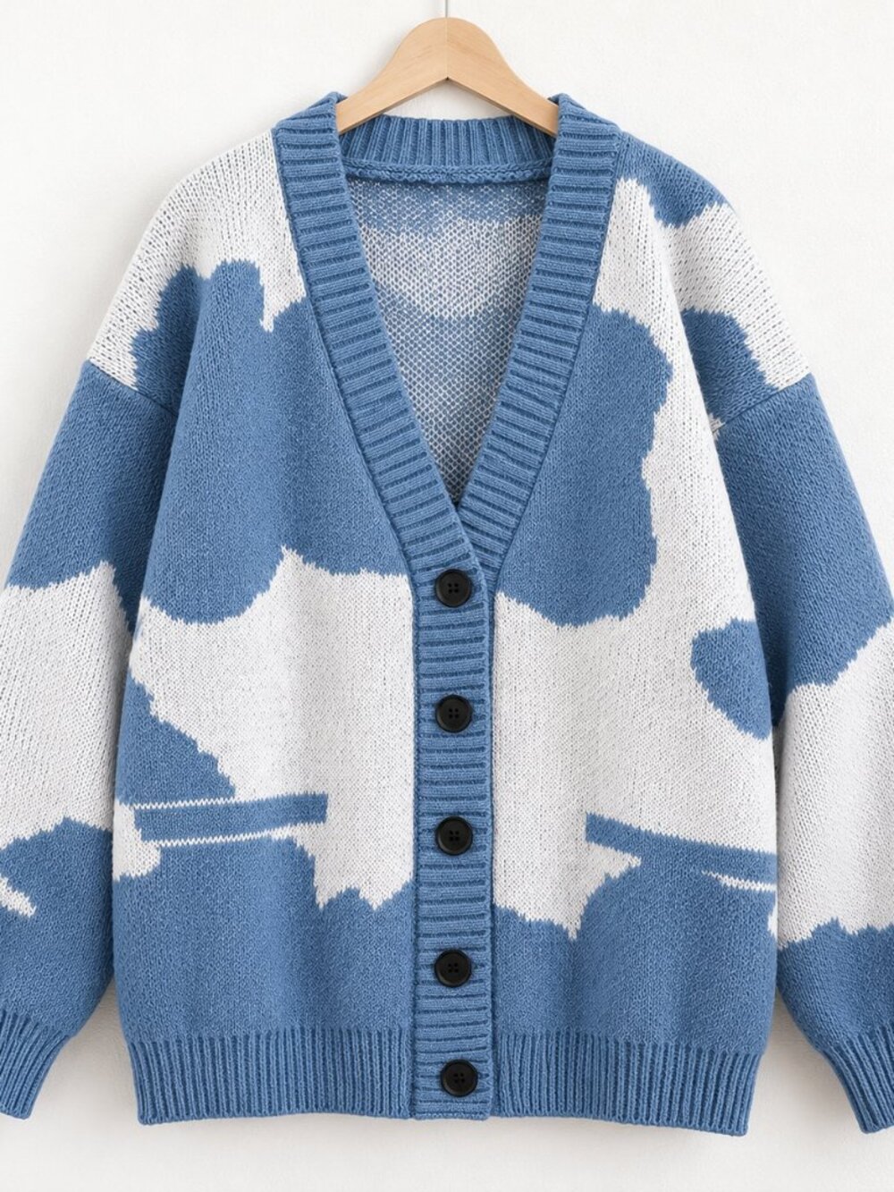 Abstract Graphic Knit Cardigan Men’s XL Blue White NWOT